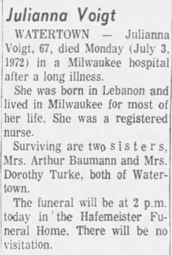 Obituary for Julianna Voigt (Aged 67)